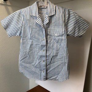 Vintage 80s blue and white striped kids short sleeve top